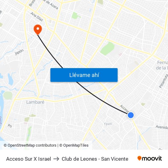 Acceso Sur X Israel to Club de Leones - San Vicente map