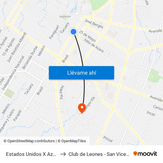 Estados Unidos X Azara to Club de Leones - San Vicente map