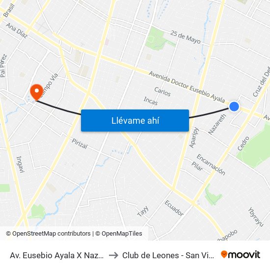 Av. Eusebio Ayala X Nazareth to Club de Leones - San Vicente map