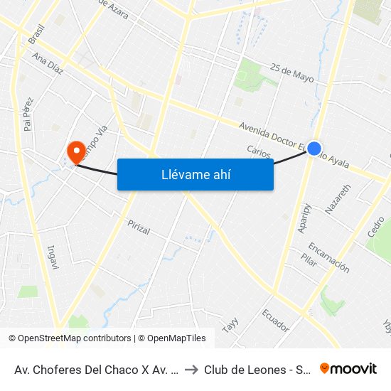 Av. Choferes Del Chaco X Av. Eusebio Ayala to Club de Leones - San Vicente map