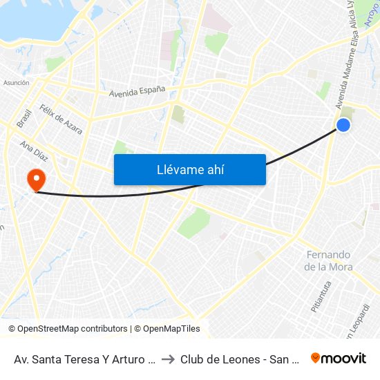 Av. Santa Teresa Y Arturo Pereira to Club de Leones - San Vicente map