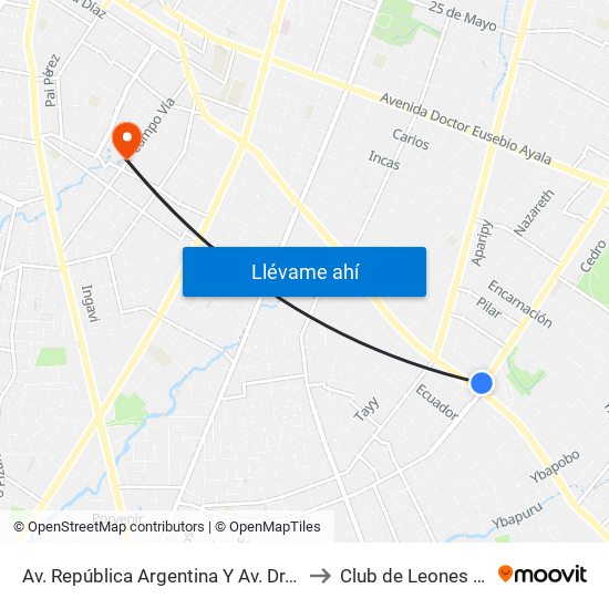 Av. República Argentina Y Av. Dr. Fernando De La Mora to Club de Leones - San Vicente map