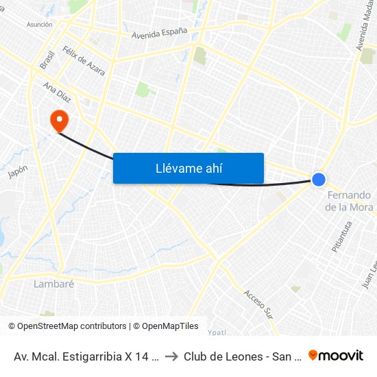 Av. Mcal. Estigarribia X 14 De Mayo to Club de Leones - San Vicente map