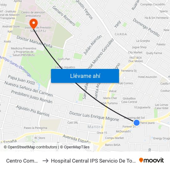 Centro Comercial to Hospital Central IPS Servicio De Tomografia map