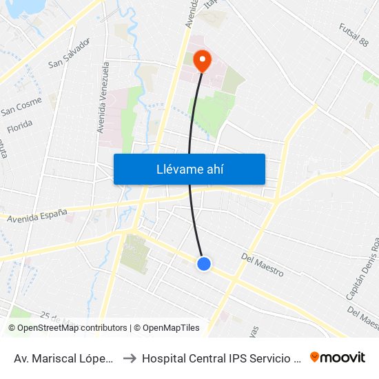 Av. Mariscal López X Bulnes to Hospital Central IPS Servicio De Tomografia map