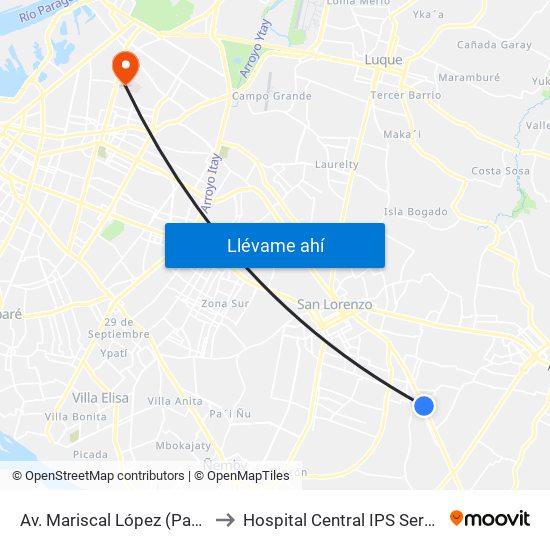 Av. Mariscal López (Parada Km. 17 (1/2)) to Hospital Central IPS Servicio De Tomografia map
