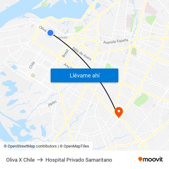 Oliva X Chile to Hospital Privado Samaritano map