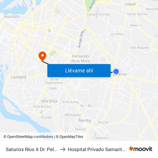 Saturios Ríos X Dr. Pellón to Hospital Privado Samaritano map