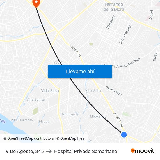 9 De Agosto, 345 to Hospital Privado Samaritano map