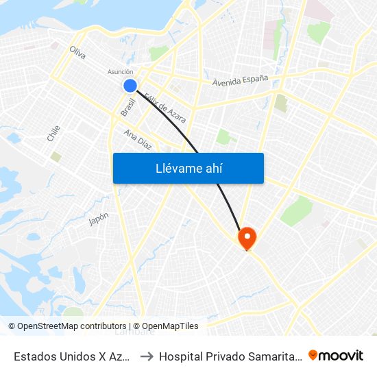 Estados Unidos X Azara to Hospital Privado Samaritano map