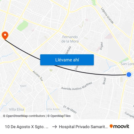 10 De Agosto X Sgto. Silva to Hospital Privado Samaritano map