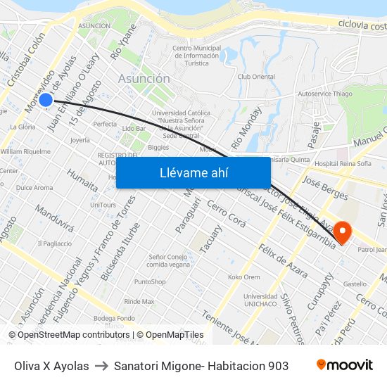 Oliva X Ayolas to Sanatori Migone- Habitacion 903 map