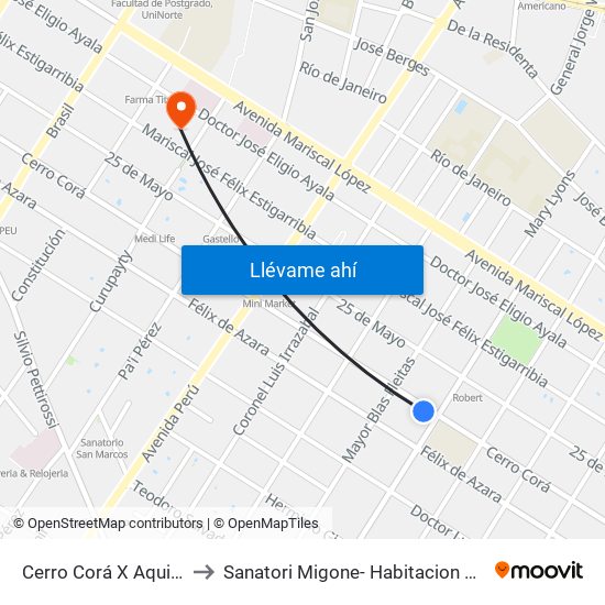 Cerro Corá X Aquino to Sanatori Migone- Habitacion 903 map