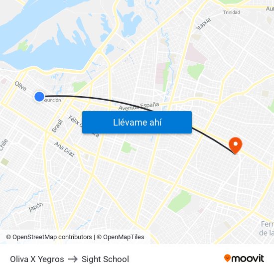 Oliva X Yegros to Sight School map