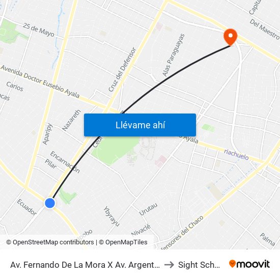 Av. Fernando De La Mora X Av. Argentina to Sight School map