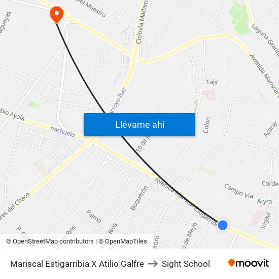 Mariscal Estigarribia X Atilio Galfre to Sight School map