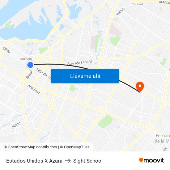 Estados Unidos X Azara to Sight School map
