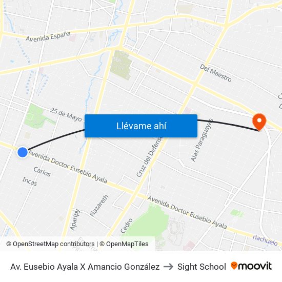 Av. Eusebio Ayala X Amancio González to Sight School map