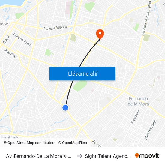 Av. Fernando De La Mora X Universitarios Del Chaco to Sight Talent Agency & Model School map