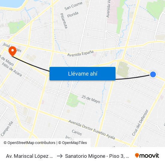 Av. Mariscal López X Bulnes to Sanatorio Migone - Piso 3, Maternidad. map