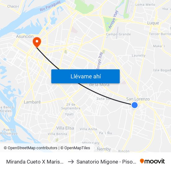 Miranda Cueto X Mariscal Estigarribia to Sanatorio Migone - Piso 3, Maternidad. map