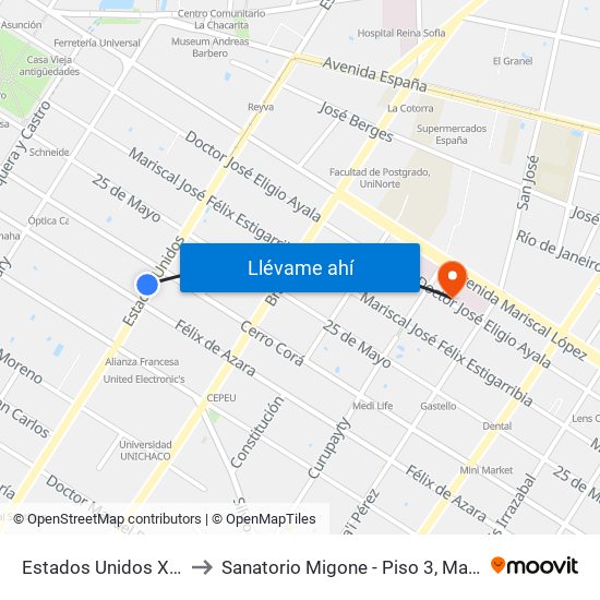 Estados Unidos X Azara to Sanatorio Migone - Piso 3, Maternidad. map