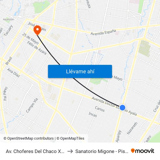 Av. Choferes Del Chaco X Av. Eusebio Ayala to Sanatorio Migone - Piso 3, Maternidad. map