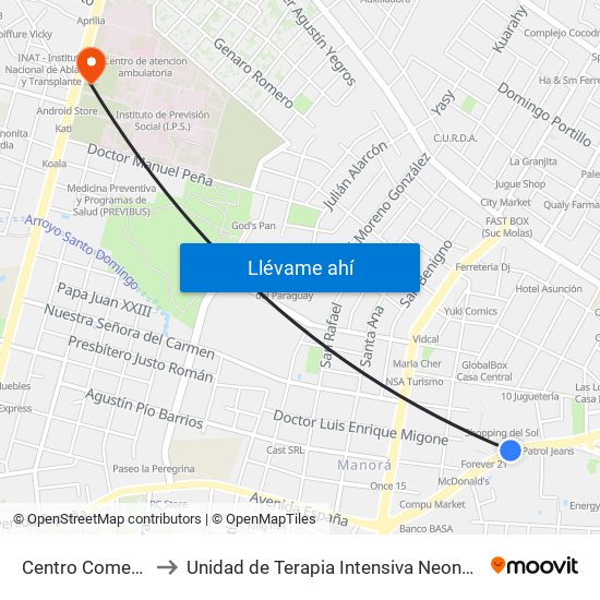 Centro Comercial to Unidad de Terapia Intensiva Neonatal IPS map