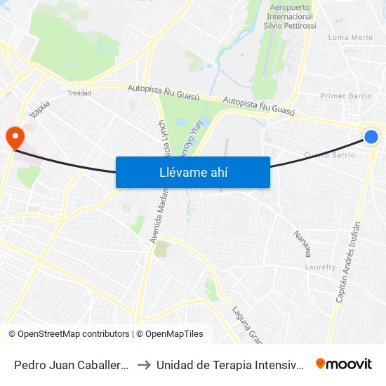 Pedro Juan Caballero X Herrera to Unidad de Terapia Intensiva Neonatal IPS map