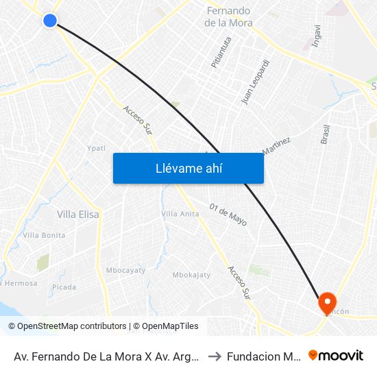 Av. Fernando De La Mora X Av. Argentina to Fundacion Mita'i map