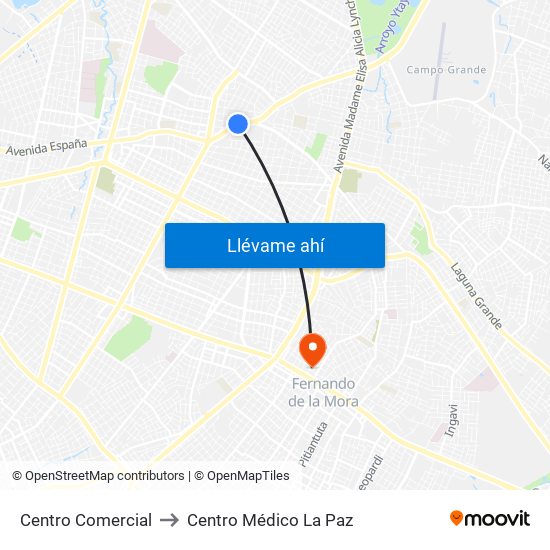 Centro Comercial to Centro Médico  La Paz map