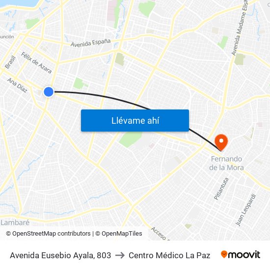 Avenida Eusebio Ayala, 803 to Centro Médico  La Paz map