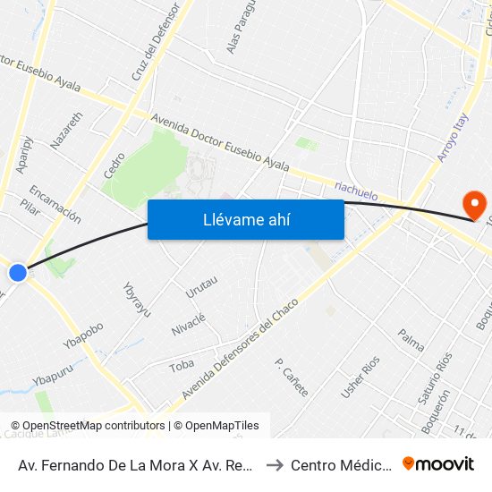 Av. Fernando De La Mora X Av. República Argentina to Centro Médico  La Paz map