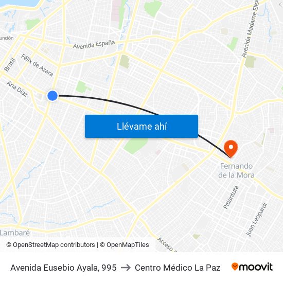 Avenida Eusebio Ayala, 995 to Centro Médico  La Paz map