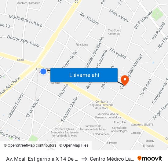 Av. Mcal. Estigarribia X 14 De Mayo to Centro Médico  La Paz map