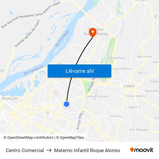 Centro Comercial to Materno Infantil Roque Alonso map