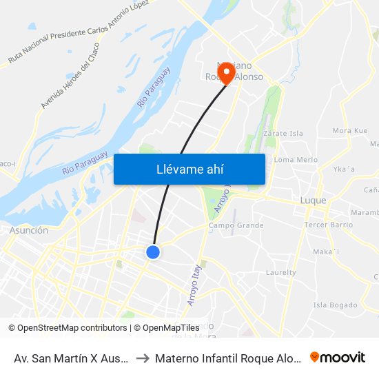 Av. San Martín X Austria to Materno Infantil Roque Alonso map