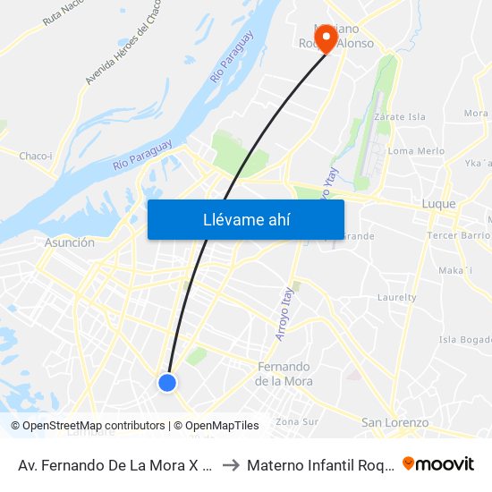 Av. Fernando De La Mora X Av. Argentina to Materno Infantil Roque Alonso map