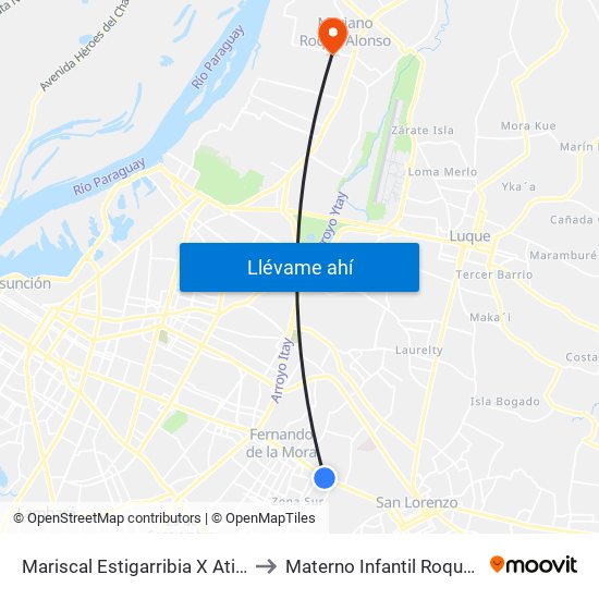 Mariscal Estigarribia X Atilio Galfre to Materno Infantil Roque Alonso map