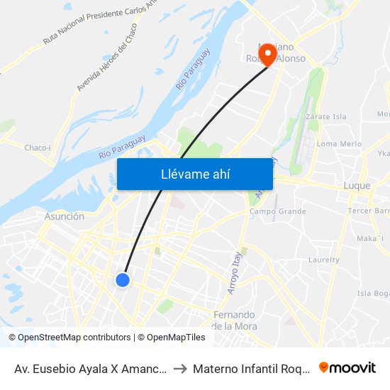 Av. Eusebio Ayala X Amancio González to Materno Infantil Roque Alonso map