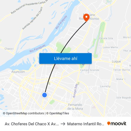 Av. Choferes Del Chaco X Av. Eusebio Ayala to Materno Infantil Roque Alonso map