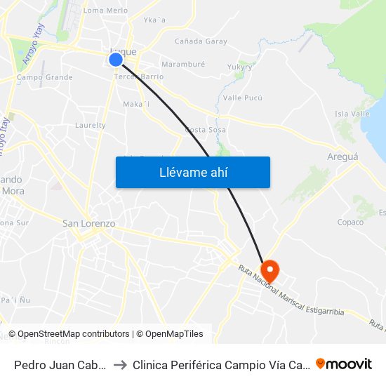 Pedro Juan Caballero X Herrera to Clinica Periférica Campio Vía Capiatá- Bloque C Fisioterapia map