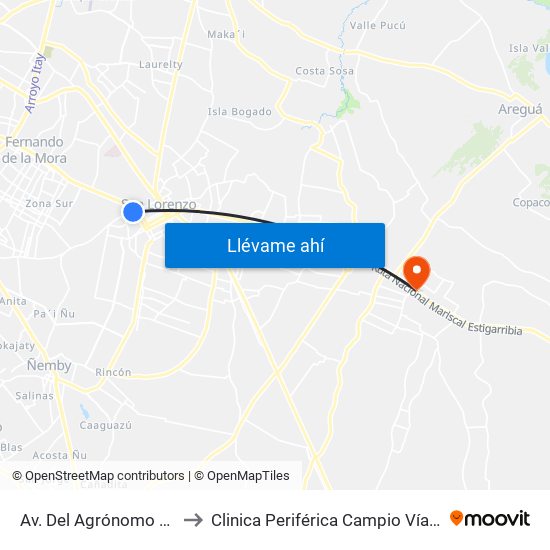 Av. Del Agrónomo X Av. Avelino Martínez to Clinica Periférica Campio Vía Capiatá- Bloque C Fisioterapia map