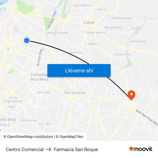 Centro Comercial to Farmacia San Roque map