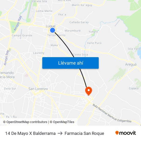 14 De Mayo X Balderrama to Farmacia San Roque map