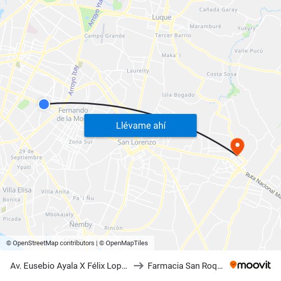 Av. Eusebio Ayala X Félix Lopéz to Farmacia San Roque map