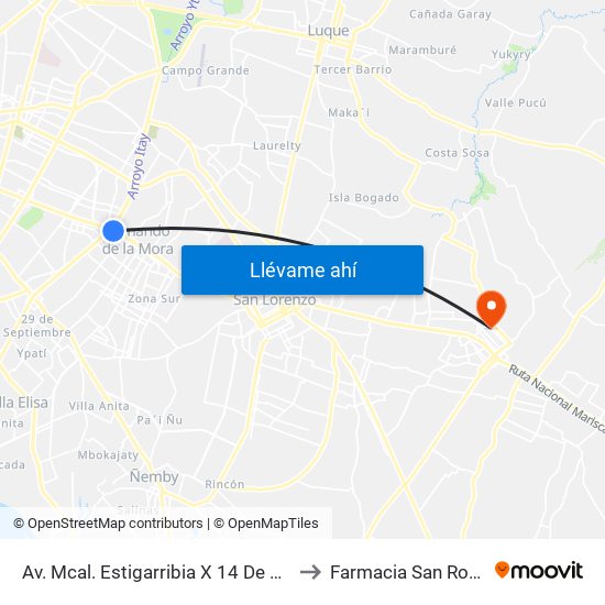 Av. Mcal. Estigarribia X 14 De Mayo to Farmacia San Roque map