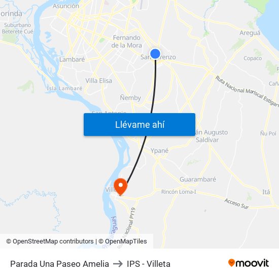 Parada Una Paseo Amelia to IPS - Villeta map