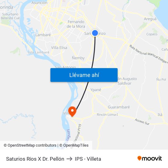 Saturios Ríos X Dr. Pellón to IPS - Villeta map