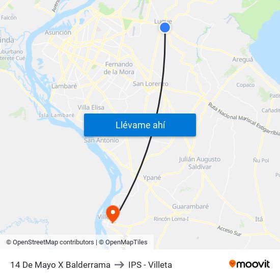 14 De Mayo X Balderrama to IPS - Villeta map